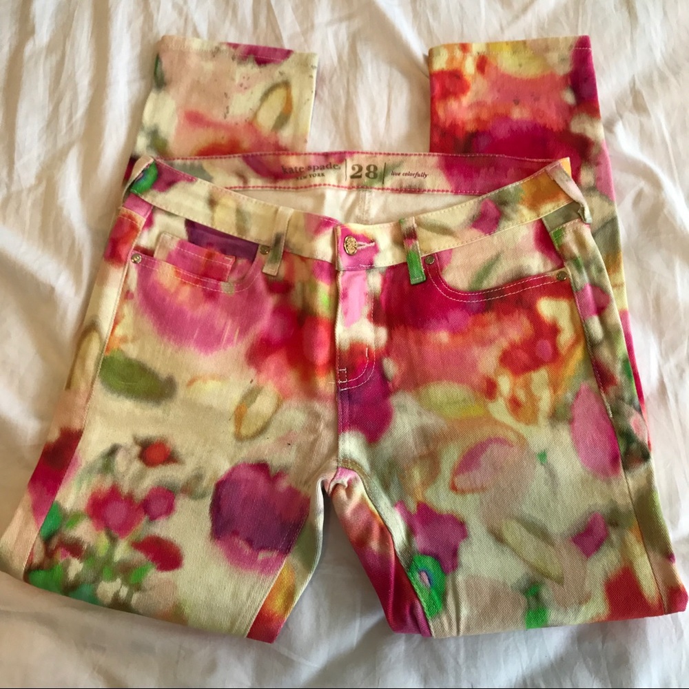 Kate Spade Cropped Abstract Floral Denim size 28